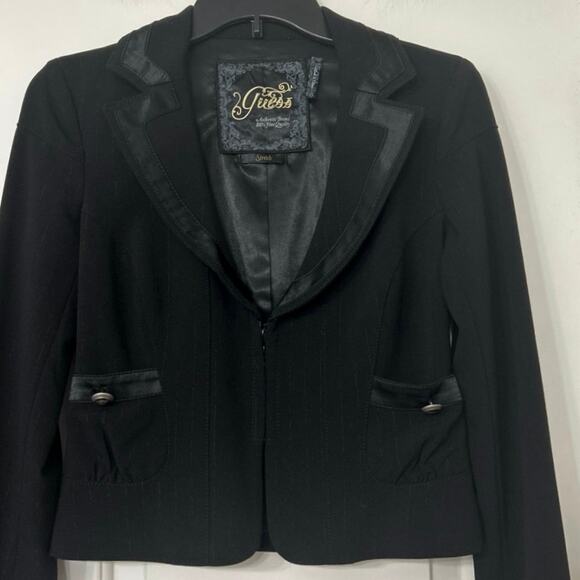 Guess Y2K Black Fitted Crop Blazer w/ Metallic Pinstripe & Corset Seaming Small - Picture 8 of 16